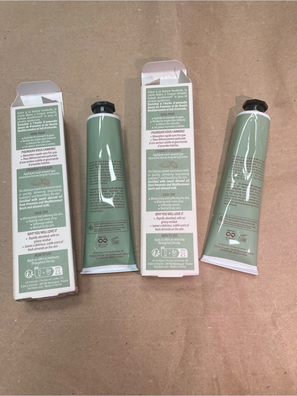 2 x L'Occitane almond amande hand & nail care Hand Cream 75ml